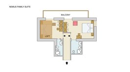 Nemus Family Suite floor plan – connecting rooms for up to 6 guests